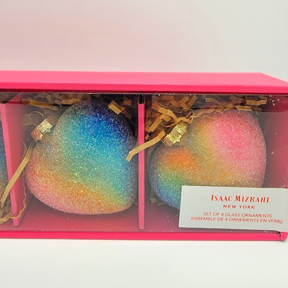 Isaac Mizrahi 4 Pack Rainbow Blown Glass Heart Ornaments - Picture 4 of 5